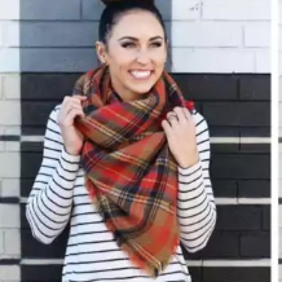 Pumpkin Spice Plaid Orange Blanket Scarf - Picture 2 of 3